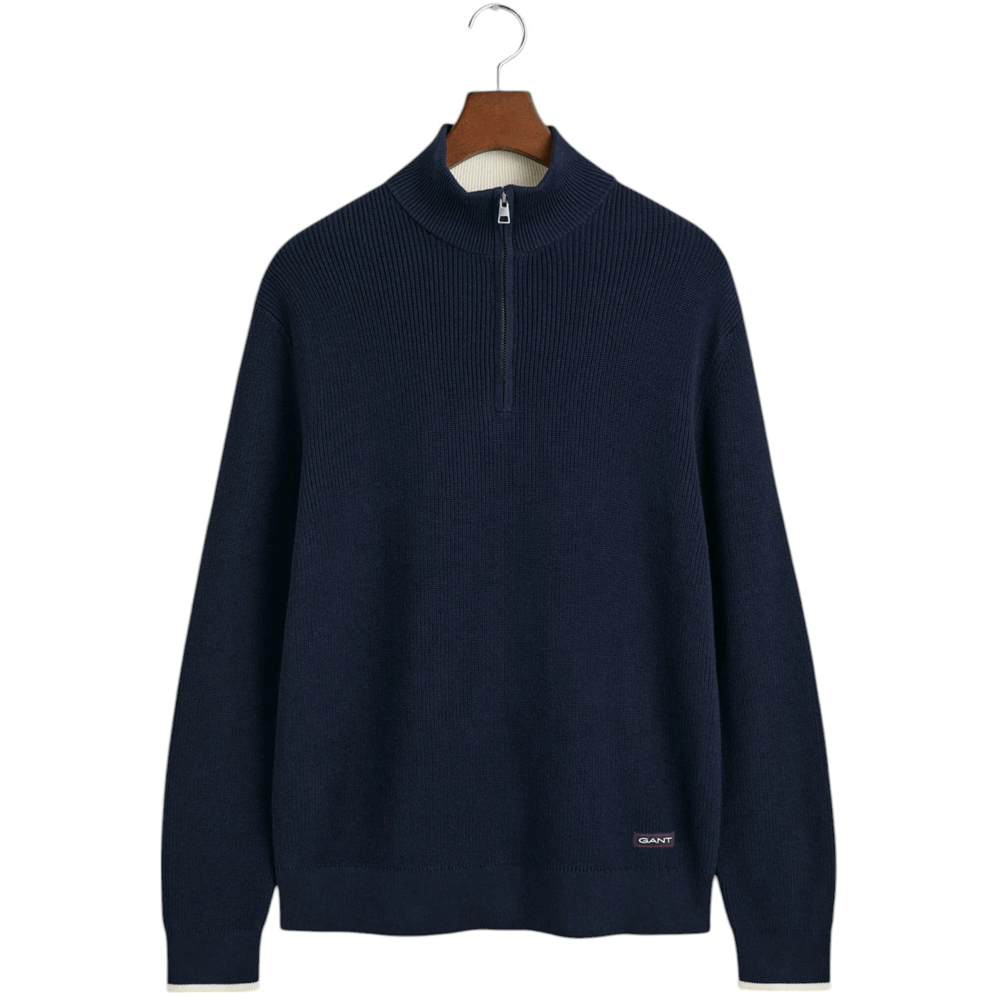 Gant Ribbed Cotton Half Zip Sweater